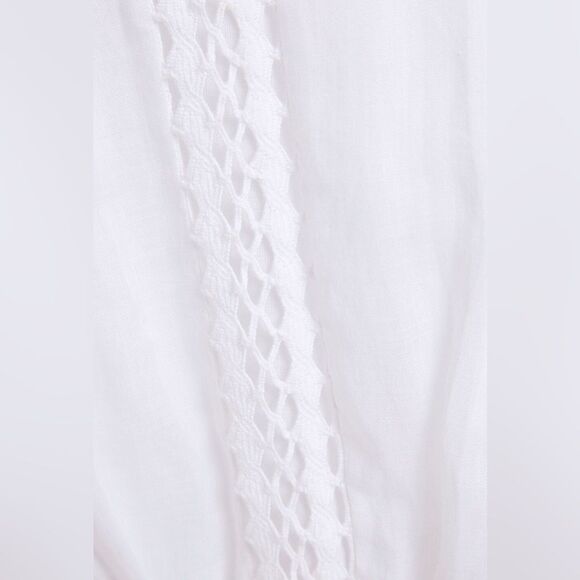 Frame button up short sleeve white with crochet belted dress medium - Picture 5 of 16